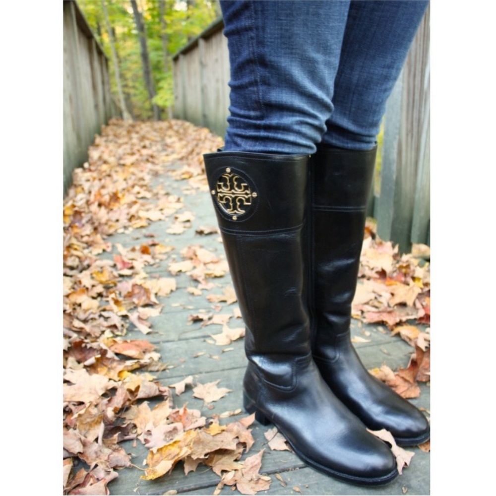 Tory Burch Kiernan Riding Tall Equestrian Classic Boots Black Leather 10.5 - Picture 16 of 16